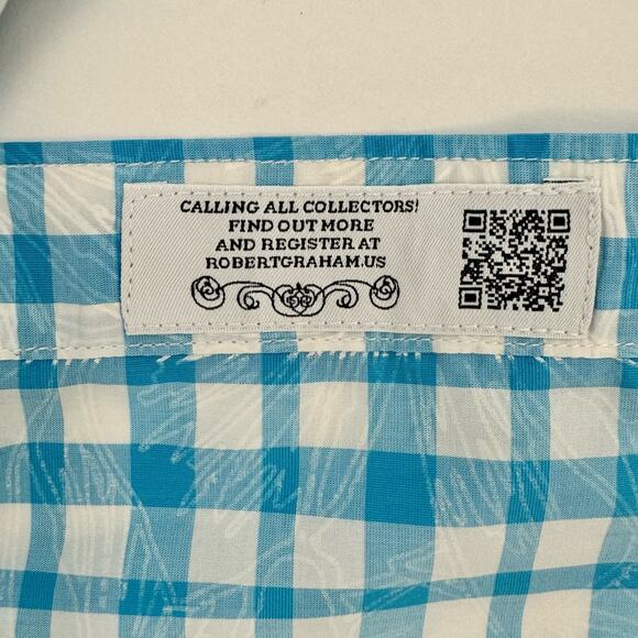 Robert Graham Gingham Short Sleeve Shirt Button-Down Cotton | Men's Size XL - Picture 10 of 12